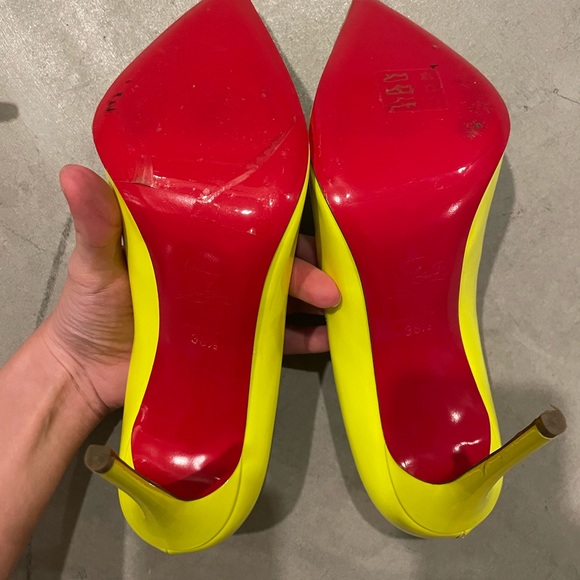 Christian Louboutin Neon Yellow Stilettos size 7 (38.5) - Picture 2 of 8